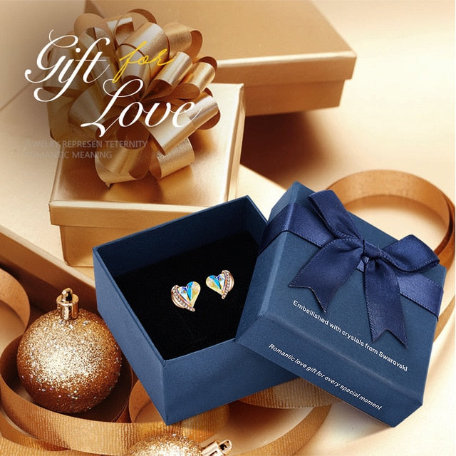 Swarovski Crystal Heart Angel Wings Stud Earrings - THE JEWELLERYY HOUSE