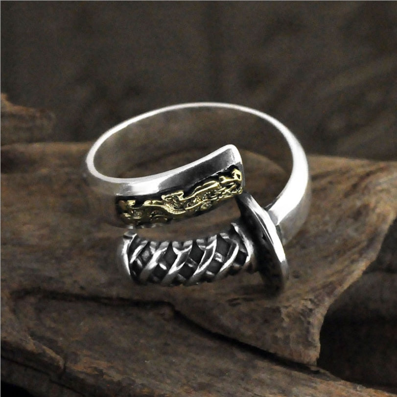 retro samurai sword dragon ring silver - The Jewellery House