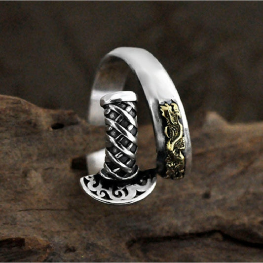 retro samurai sword dragon ring silver - The Jewellery House