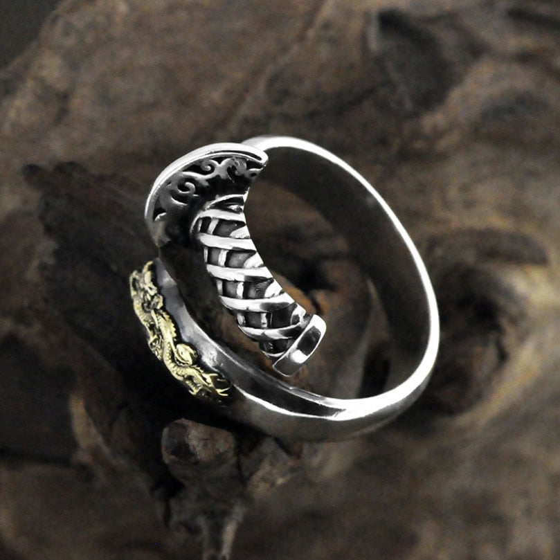 retro samurai sword dragon ring silver - The Jewellery House