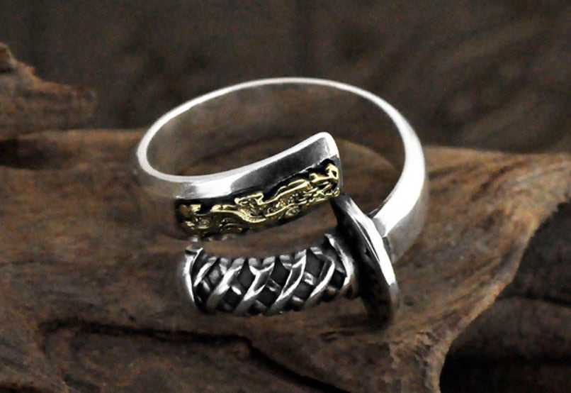 retro samurai sword dragon ring silver - The Jewellery House