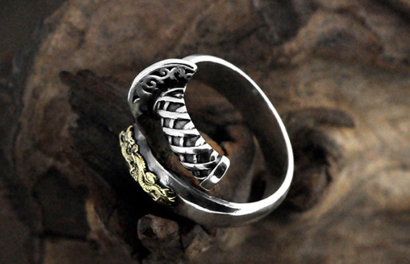 retro samurai sword dragon ring silver - The Jewellery House