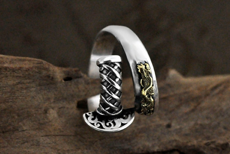 retro samurai sword dragon ring silver - The Jewellery House