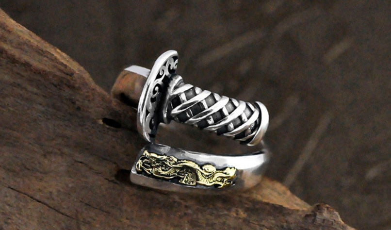 retro samurai sword dragon ring silver - The Jewellery House