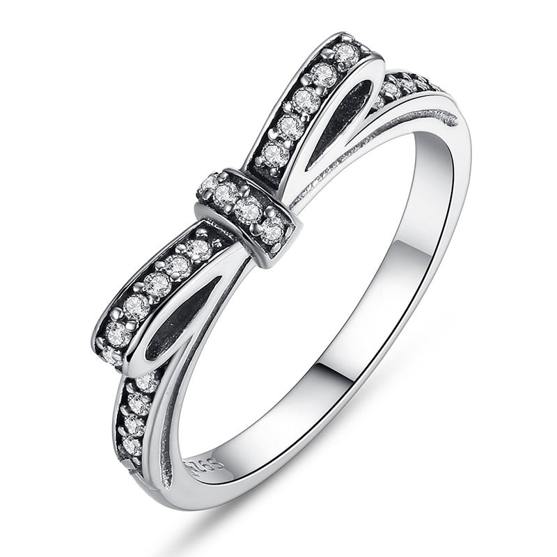 Silver Crystal Bow Knot Wedding Ring - The Jewellery House