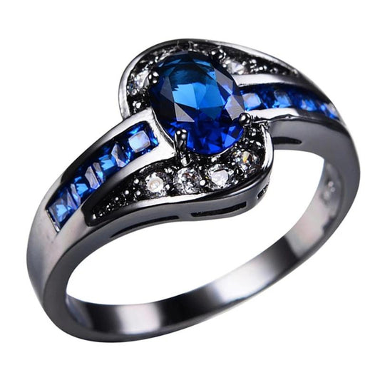 Royal Blue Crystal CZ Wedding Rings - The Jewellery House