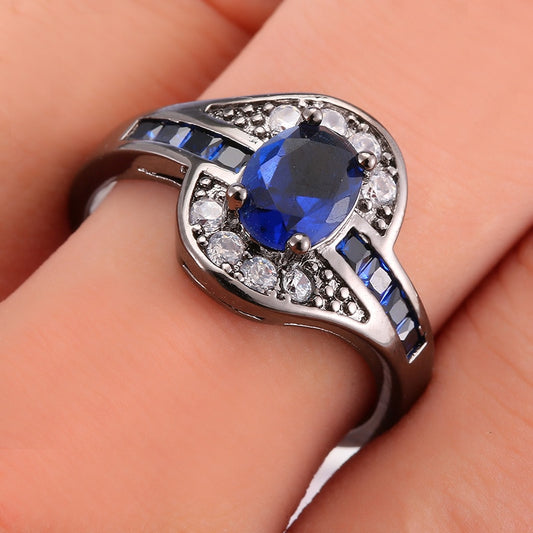 Royal Blue Crystal CZ Wedding Rings - The Jewellery House