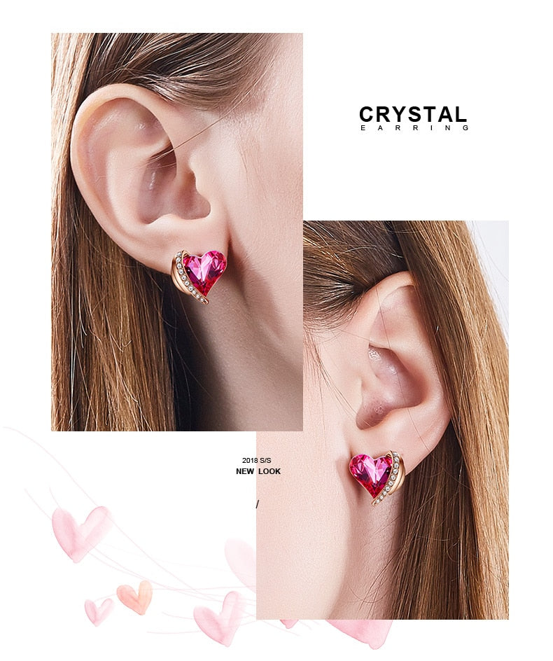 Swarovski Crystal Heart Angel Wings Stud Earrings - THE JEWELLERYY HOUSE