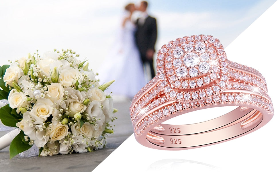 Zircon Rose Wedding Ring set - the jewellery house