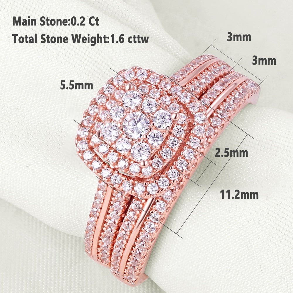 Zircon Rose Wedding Ring set - the jewellery house