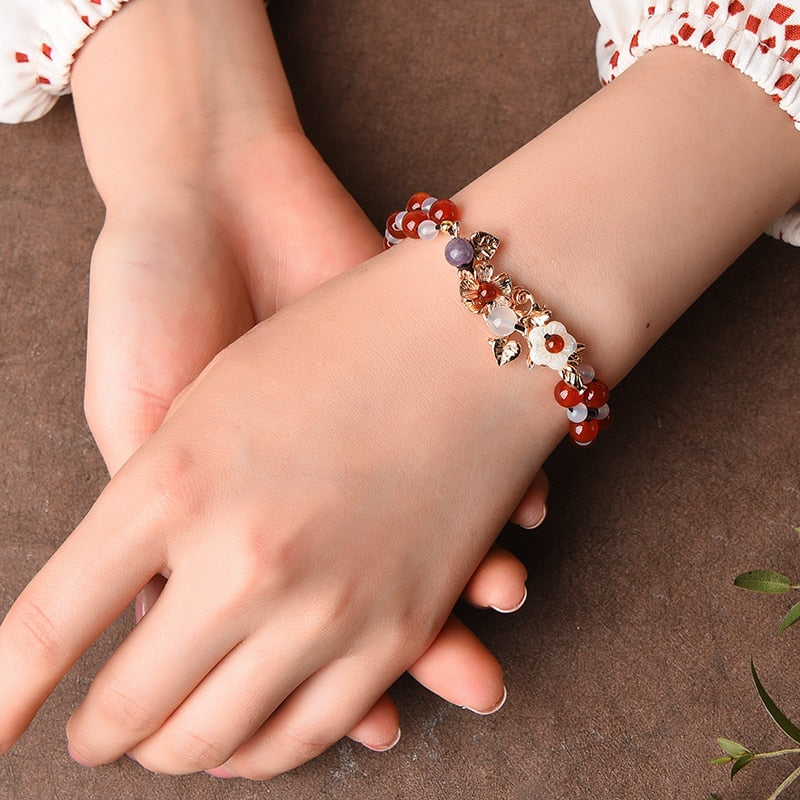 Natural Jade Beads Flowers Bracelet - the jewellery house