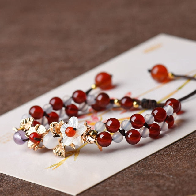 Natural Jade Beads Flowers Bracelet - the jewellery house