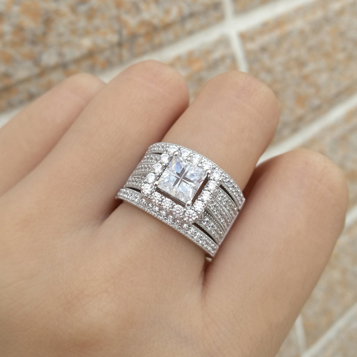 Zircon Princess Wedding Ring Set - the jewellery house