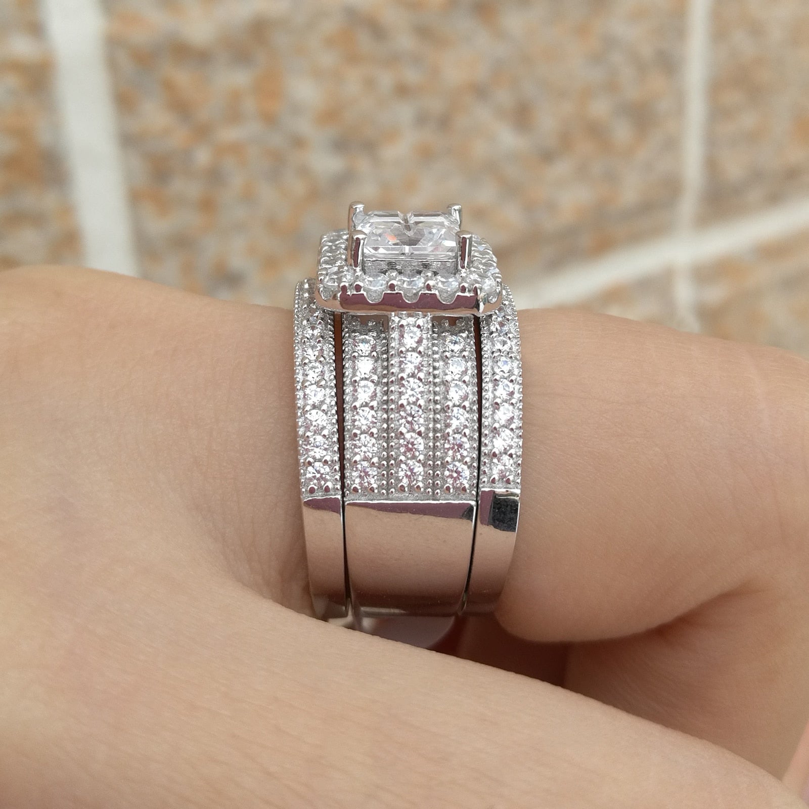 Zircon Princess Wedding Ring Set - the jewellery house