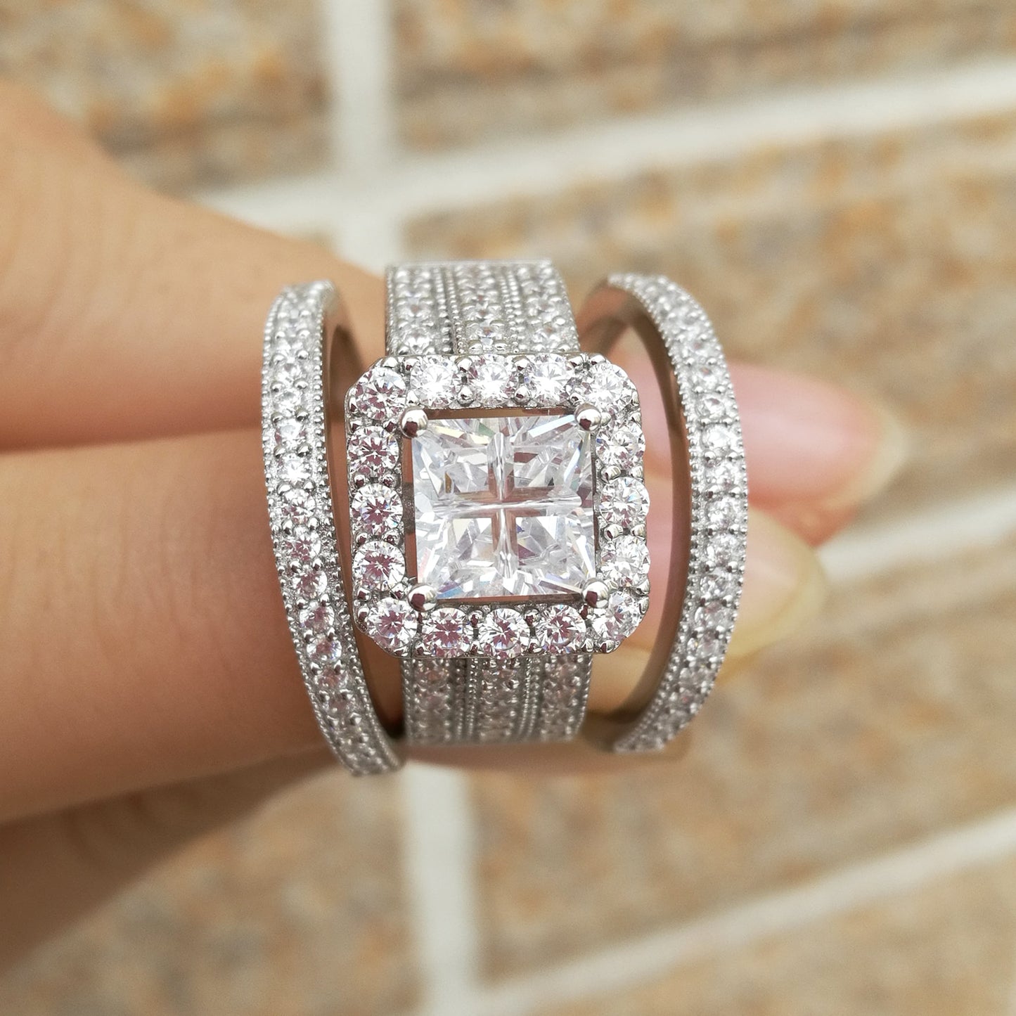 Zircon Princess Wedding Ring Set - the jewellery house