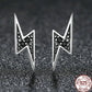 Black Stud Lightning Earrings Silver - The Jewellery House