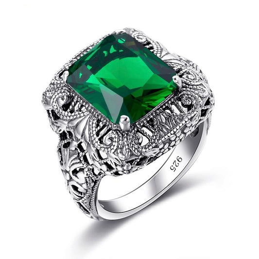 bague femme de marque de luxe Vintage Emerald Ring Silver - The Jewellery House