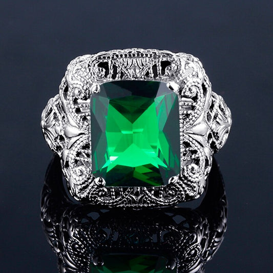 bague femme de marque de luxe Vintage Emerald Ring Silver - The Jewellery House