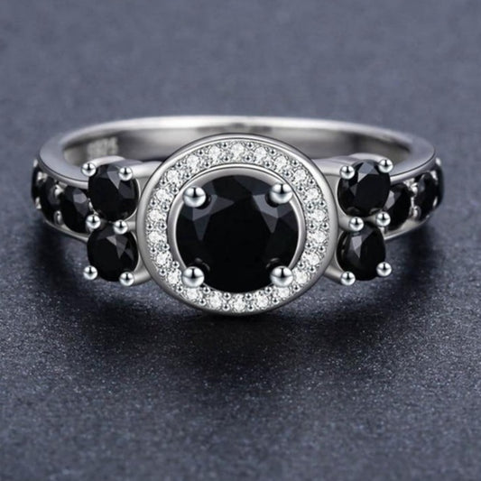 Silver Jewelry Bague Black Spinel Engagement Rings - The Jewellery House