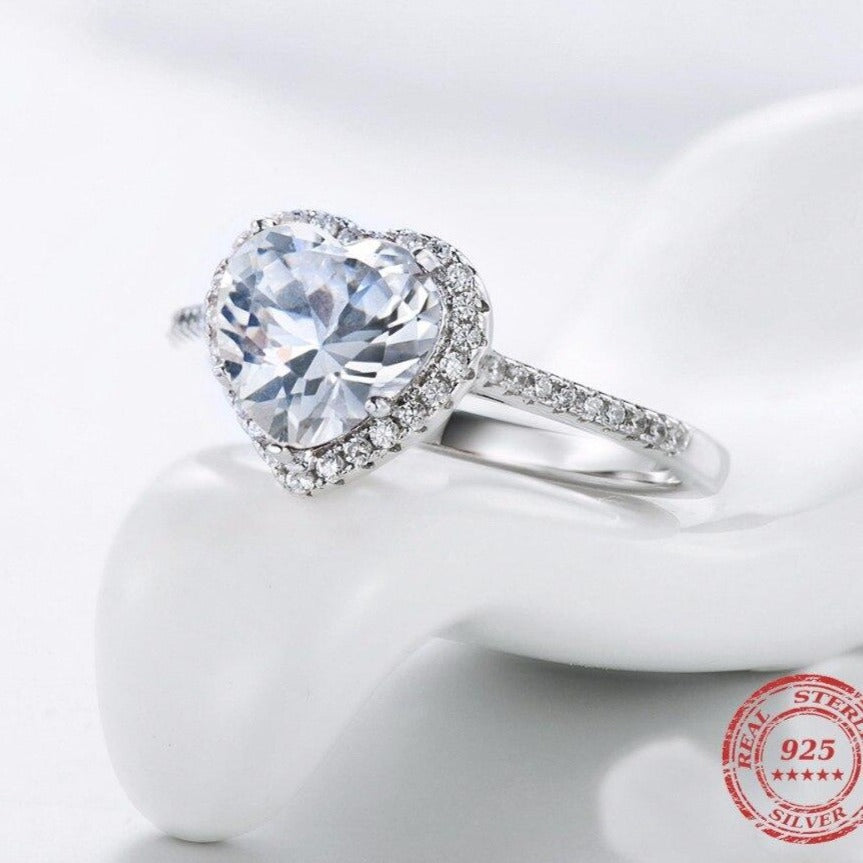 CZ Silver Heart shaped wedding Ring - The Jewellery House