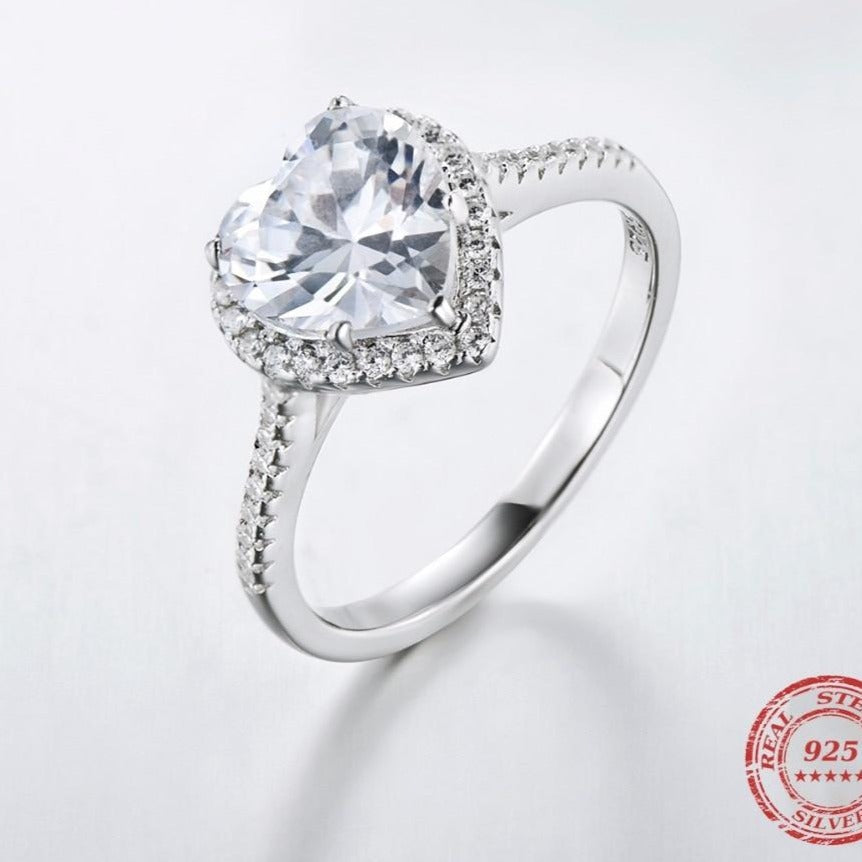 CZ Silver Heart shaped wedding Ring - The Jewellery House