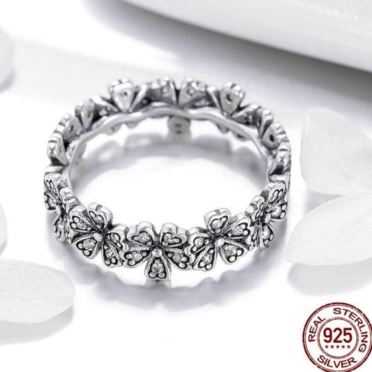 Daisy Floral Pure Silver Wedding Rings - The Jewellery Shop