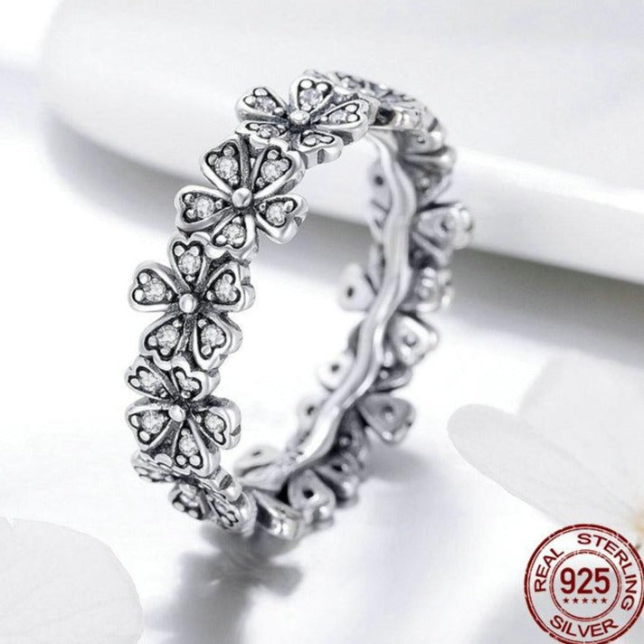 Daisy Floral Pure Silver Wedding Rings - The Jewellery Shop