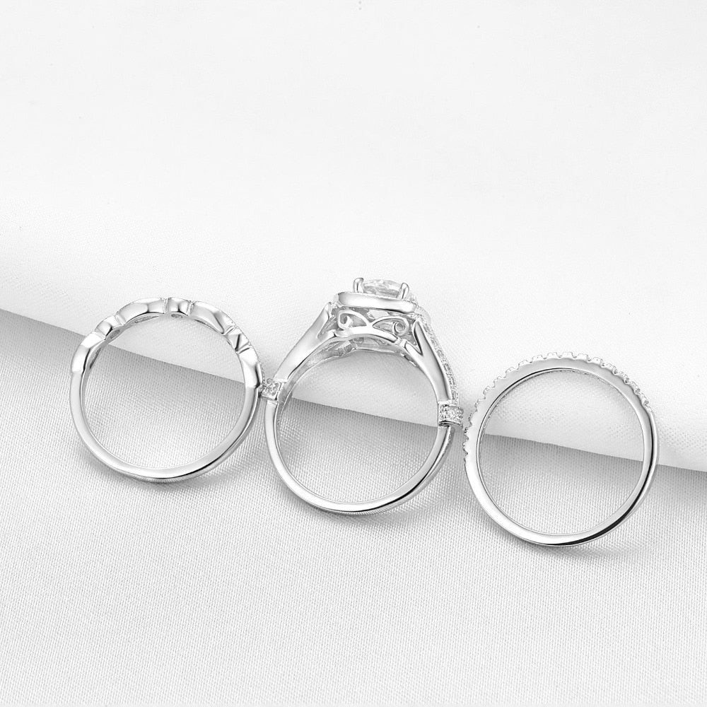 3 Pcs 1Ct Wedding CZ Ring Sets - the jewellery house