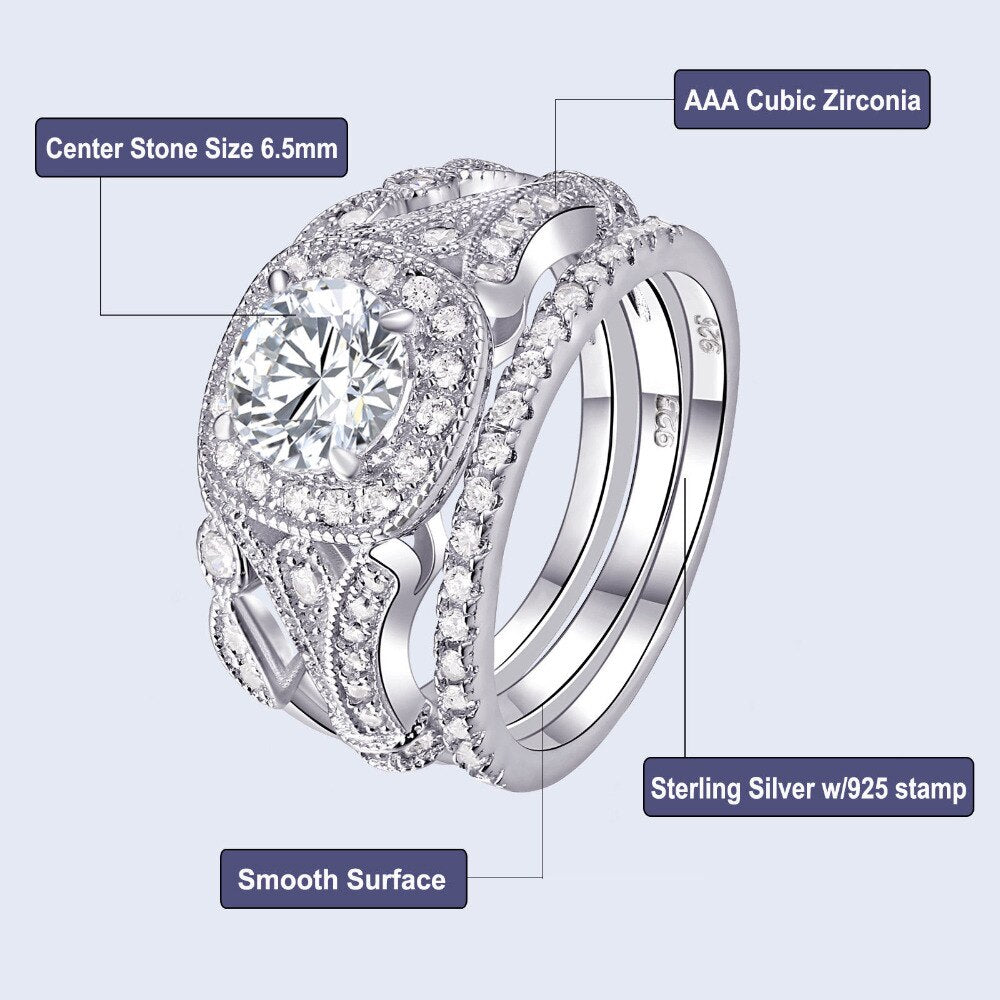 3 Pcs 1Ct Wedding CZ Ring Sets - the jewellery house