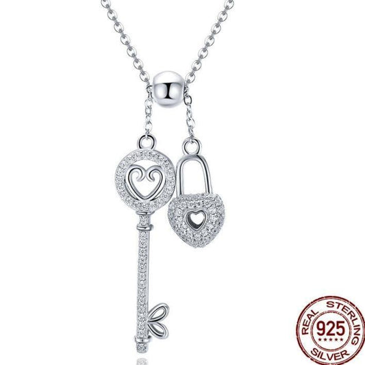 Luxury Silver The Key of Heart Lock Pendant Necklace - the jewellery house