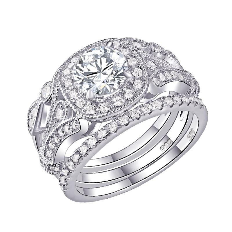 3 Pcs 1Ct Wedding CZ Ring Sets - the jewellery house