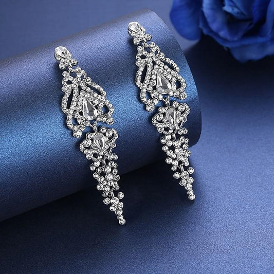 Silver color Crystal Long Drop Earrings Elegant Vase Shape - the jewellery house