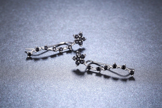 Black Spinel Black Flower Drop Earrings - The Jewellery House