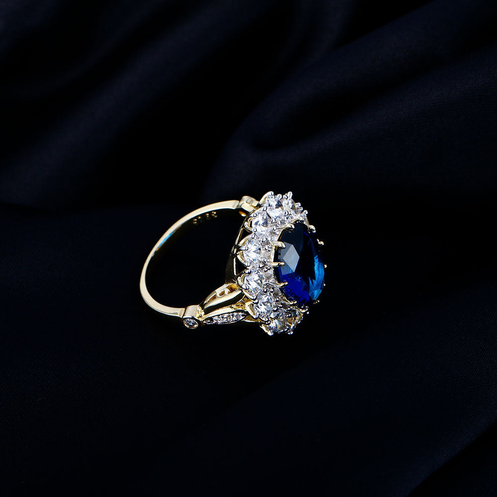 Romantic Luxury Golden Color With Big Oval Sapphire Ring With Diamonds - The Jewellery House