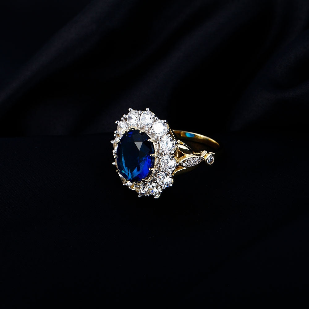 Romantic Luxury Golden Color With Big Oval Sapphire Ring With Diamonds - The Jewellery House