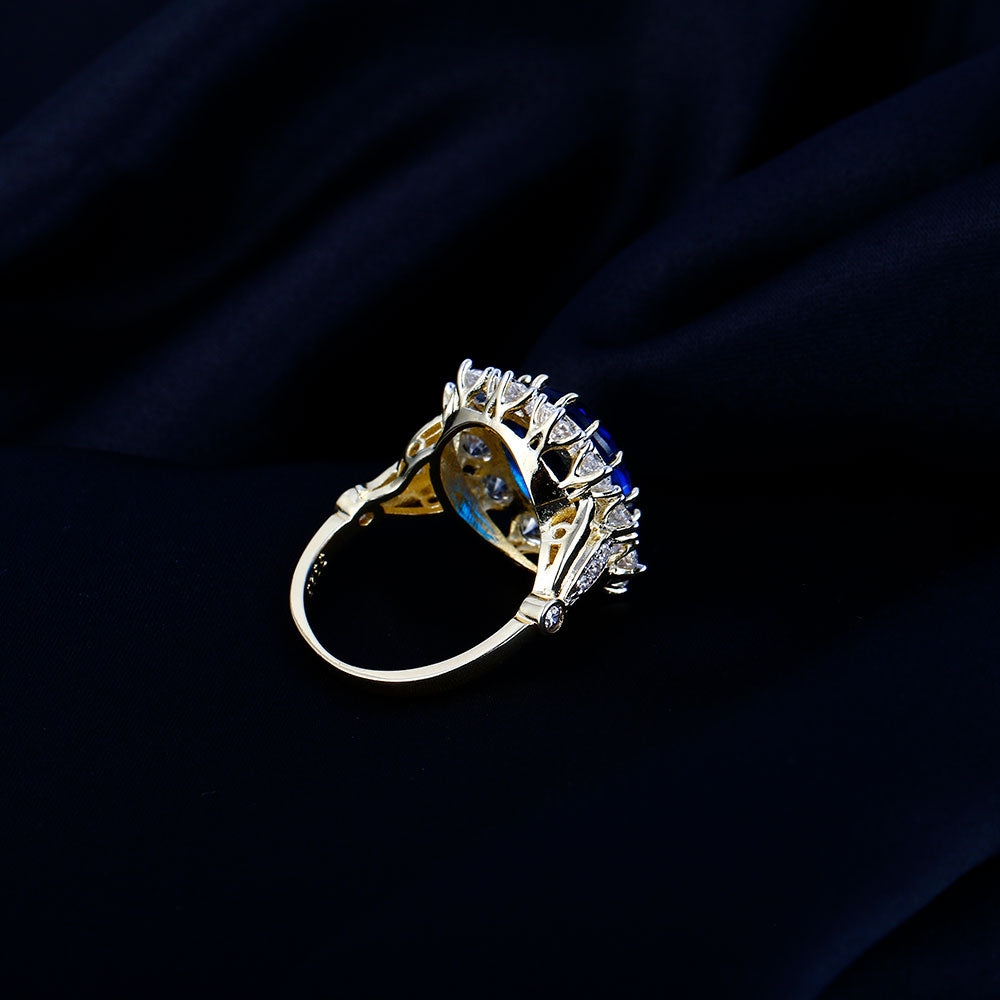 Romantic Luxury Golden Color With Big Oval Sapphire Ring With Diamonds - The Jewellery House