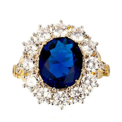 Romantic Luxury Golden Color With Big Oval Sapphire Ring With Diamonds - The Jewellery House