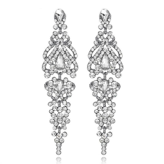 Silver color Crystal Long Drop Earrings Elegant Vase Shape - the jewellery house