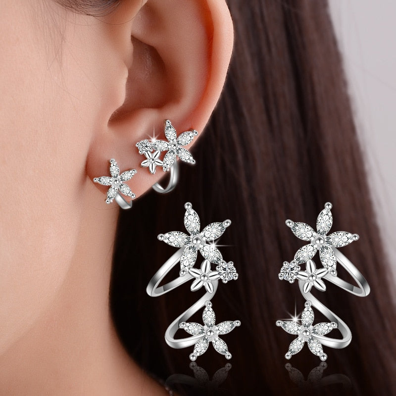 Silver Simple Earring Studs CZ Zircon Butterfly Star Flower - The Jewellery House