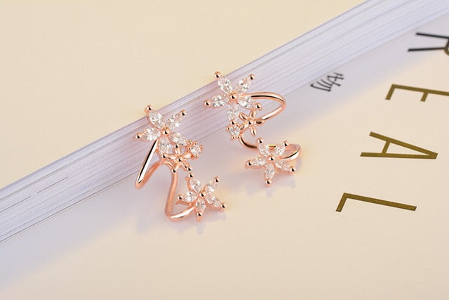 Silver Simple Earring Studs CZ Zircon Butterfly Star Flower - The Jewellery House